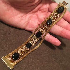Bracelet Antique Gold Filled Onyx Filigree
